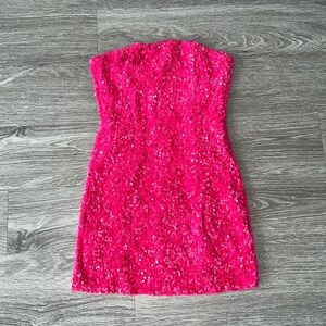 Pink Halter Sequin Mini Dress